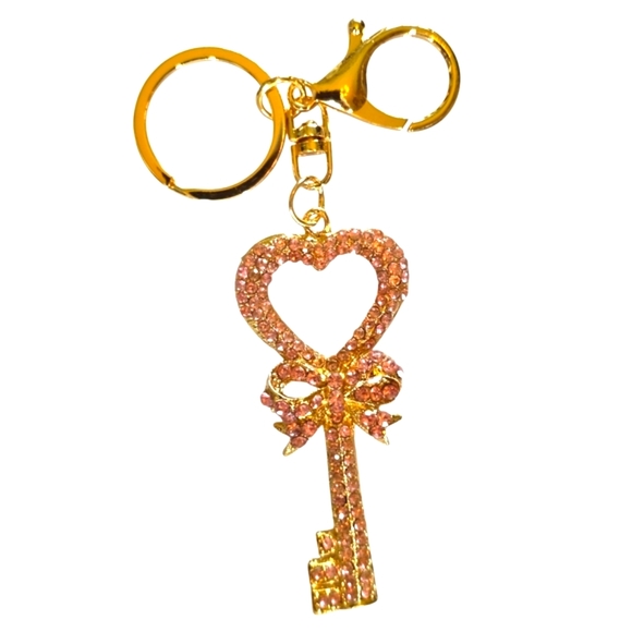 Pink Rhinestone Large Key To Your Heart Purse Charm & Keyring - Picture 2 of 4